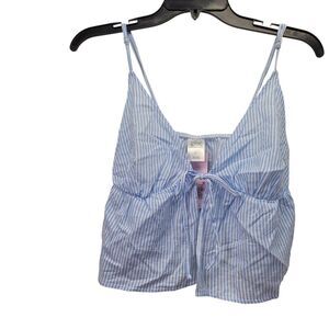 Wild Fable Women's Striped Front Tie Crop Cami Top Adjustable Straps Blue Large